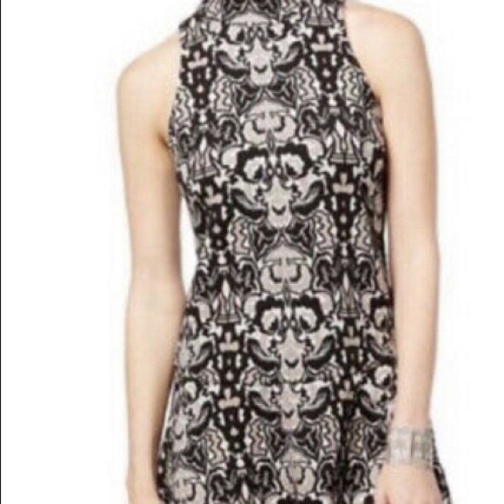 Free People Amelia Jacquard Black Tan Drop Waist Dress